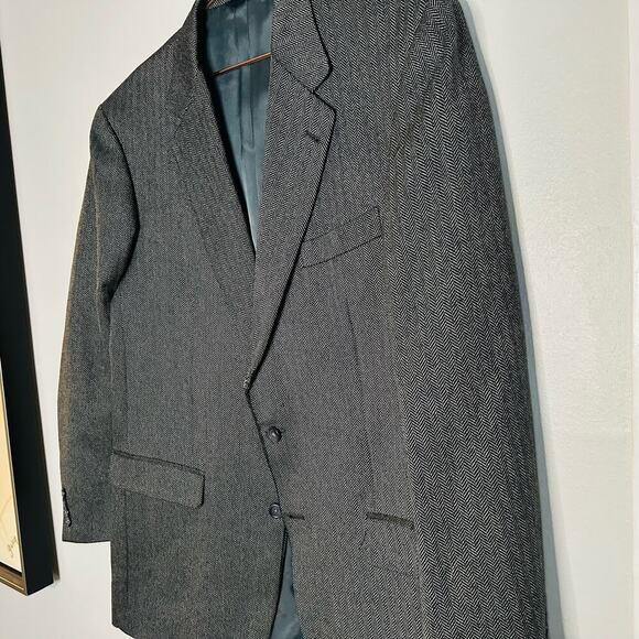 BURBERRY London Mens Gray Herringbone 44 Long Wool Silk Blend Blazer Size 44 - Picture 2 of 14